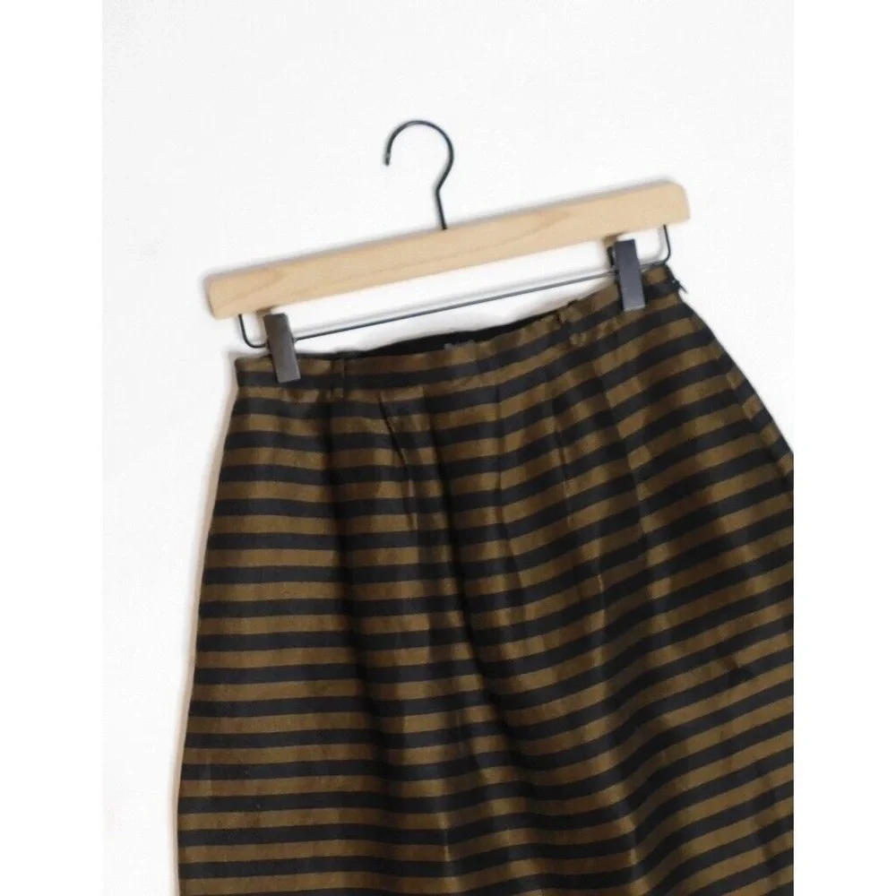 MADEWELL Linen & Silk Blend Striped Pleated Skirt Brown & Black Stripe Size 0 - Picture 4 of 13